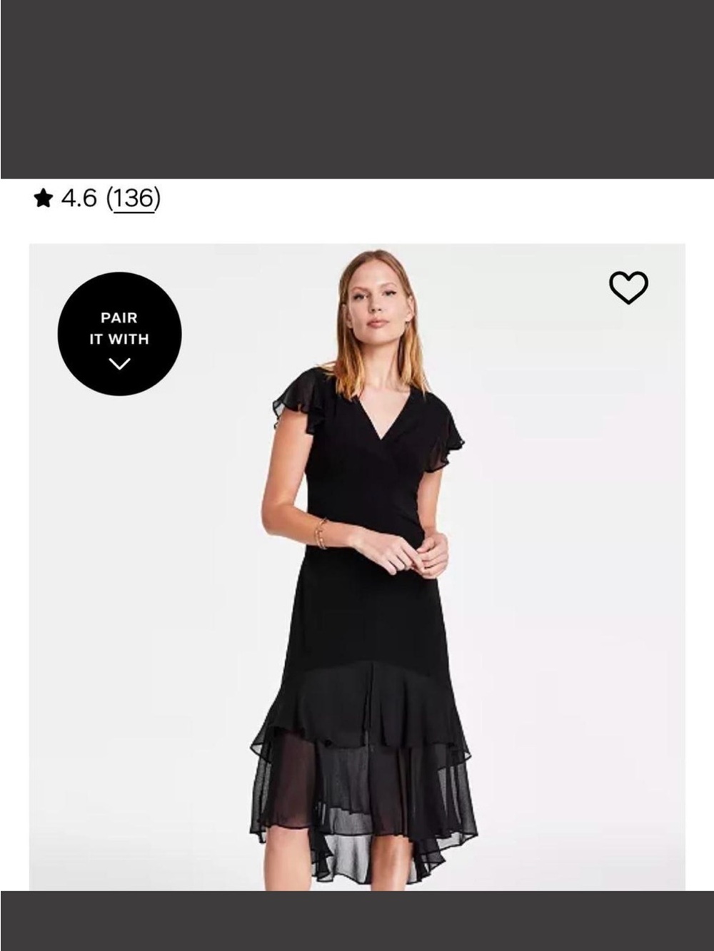Tommy Hilfiger Black V-Neck High-Low Chiffon Dress